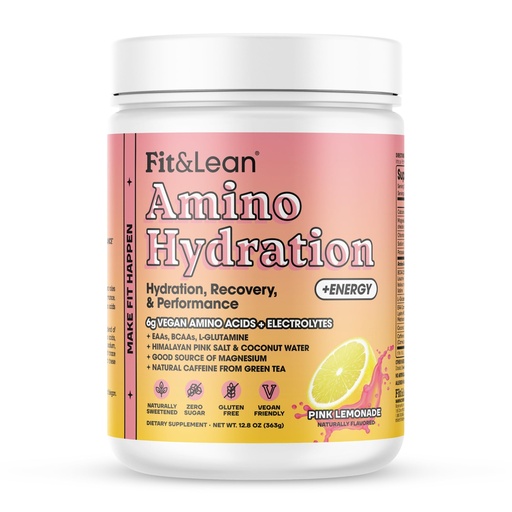 [BRSRAZA2BB4GYCQ3] Fit & Lean Amino Hydration Plus Energy, Pre Workout Powder, 6g Vegan Essemtial Amino Acids, EAA, BCAA, Glutamine, Electrolytes & Natural Caffeine, Pink Lemonade, 30 Serve