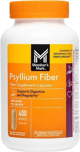 [BRSRMHAHDIOQIEQ2] Member's Mark 100% Natural Psyllium Husk Fiber Capsules, Digestive Health, 400 Count (Pack of 1)