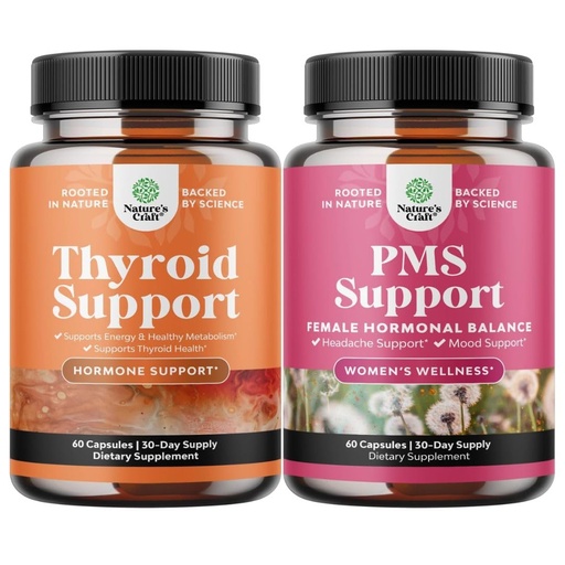 [BRSRM2TRC4IROYLX] Bundle of Herbal Thyroid Support Complex and Herbal PMS Support Supplement for Women - Mood Enhancer Energy Supplement for Thyroid Health - Feminine Balance Complex with PMS Vitamins for Women