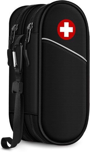 [BRSRMYA7BV4BMFD5] SITHON Double-Layer Epipen Carrying Case, Travel Medication Organizer Bag Emergency Medical Pouch Holds 2 EpiPens, Asthma Inhaler, Anti-Histamine, Auvi-Q, Allergy Medicine Essentials (Black)