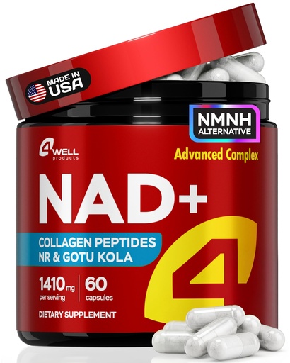 [BRSRAH3QB57A2AA2] NAD Plus Supplement 1400mg - NMNH Supplement Alternative Supports Healthy Aging Complex with Nicotinamide Riboside & Gotu Kola, Collagen - Formula for Energy, Skin & Cognitive, 60 Caps