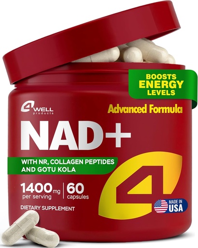 [BRSRAH3QB57A2AA2] NAD Plus Supplemento 1400mg - NMNH Supplemento Alternativa Supporta Complesso di invecchiamento sano con Nicotinamide Riboside & Gotu Kola, Collagen - Potente NAD+ Formula per energia, pelle e cognitivo, 60 caps