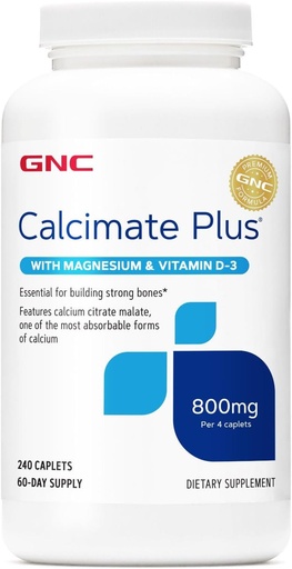 [BRSWYZYOB4FRMHLX] GNC Calcimat Plus 800mg Supliment, Suportă oase puternice, Îmbunătățește absorbția de calciu, 60 Serviri