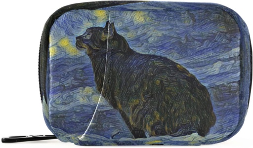 [BRSW2CA5CAOQKAI6] Naanle Van Gogh Galaxy Cat Pill Box 7 Day Case Travel Pill Organizer Bag dengan Zipper Portable Case Compact Size for Vitamin Suplemen Hoder