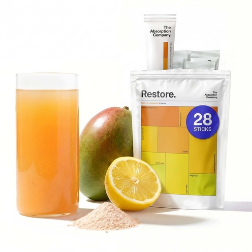 [BRSRAGQDO4BWMFLP] The Absorption Company Electrolyte Powder Packets - Workout Recovery & Hydration Drink Mix with Liposomal Glutathione, Vitamin C & Methylated B Vitamins - Mango Lemonade (28 Sticks)