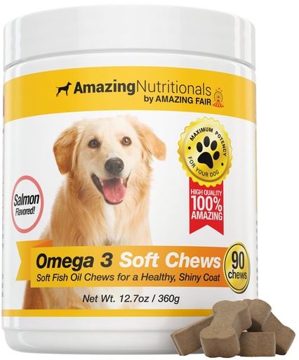 [BRSRAGAOO5YQOH3Z] Amazing Omega 3 for Dogs - Fish Oil for Dogs Supplement 90 Salmon Soft Chews - Itchy Skin, Dry Skin, Shedding & Coat Support - Omega Fatty Acids EPA DHA - Made in USA