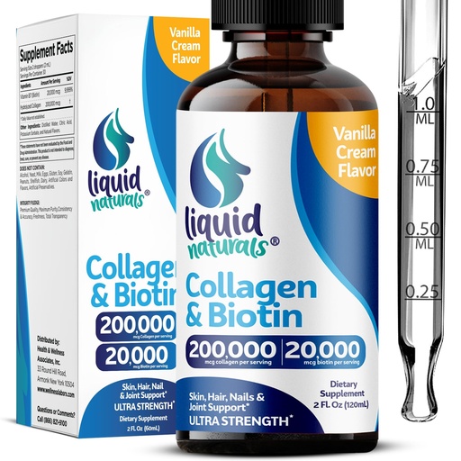 [BRSW2YADBAIBQDT5] Liquid Collagen and Biotin, 2 Fl. Oz, Ultra-Strength Collagen Peptides for Women, Third-Party Tested Biotin for Hair Growth Women, Nails, and Skin Vitamins B7 Collageno Peptides – Vanilla Flavor