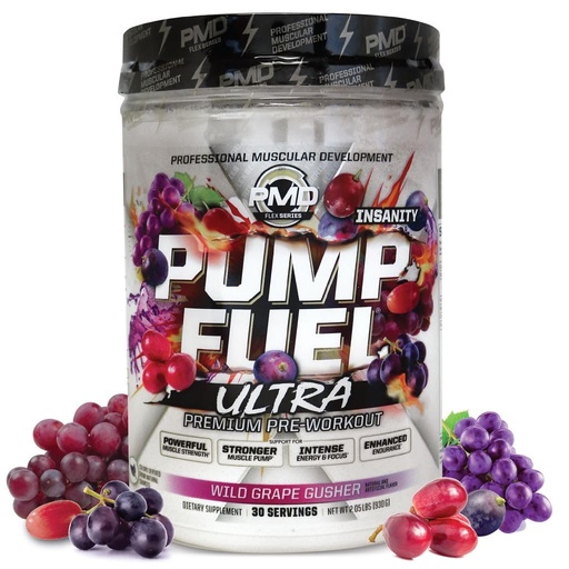 [BRSWGGQPBMOQMHLL] PMD Sports Pump Fuel Ultra Insanity - Premium Pre Workout Powder & Muscle Pump, Greater Focus, Endurance & Recovery, Premium Creatine, Arginine & Beta Alanine - Wild Grape Gusher (30 Servings)