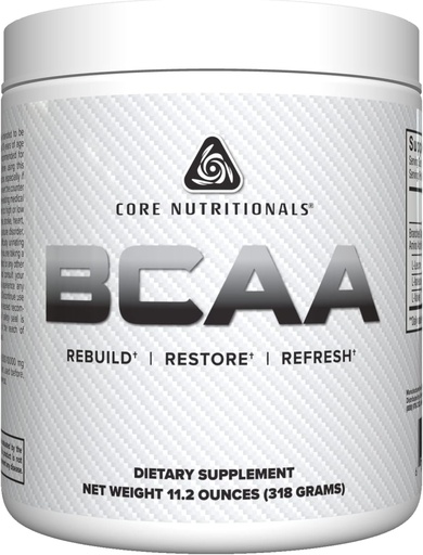 [BRSRMZDQCV6BOCTK] Core Nutritionals BCAA pulver 2:1:1 grened-Chain aminosyrer for gjenoppretting | Støtte Proteinsyntese | 5g serveringer | 60 serveringer (uovertruffen)