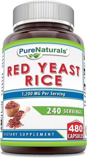 [BRSWGZI2PIHG2DTP] Pure Naturals Red Yeast Rice 1200 Mg per Serving, Capsules Supplement | Non-GMO | Gluten Free | Made in USA (480 Count)