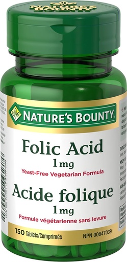 [BRSWIEAEAYARWEI5] Nature's Bounty Folic Acid 1 mg 150 Tablets (Maiatzak Vary hartzen)
