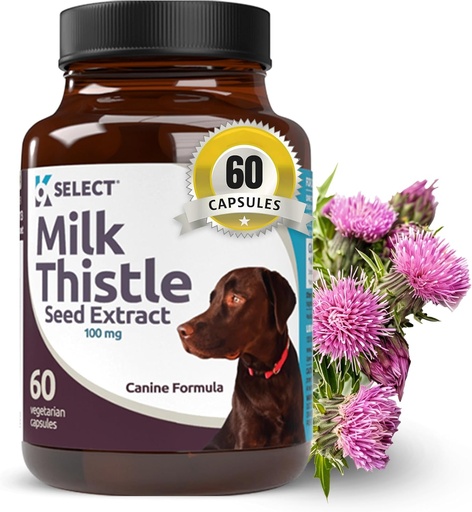 [BRSWIFQNOEIGOF3O] K9 Select Milk Thistle for Dogs, 100mg - 60 Vegetable Capsules - Canine Liver Health Milk Thistle Supplement - Milk Herbal
