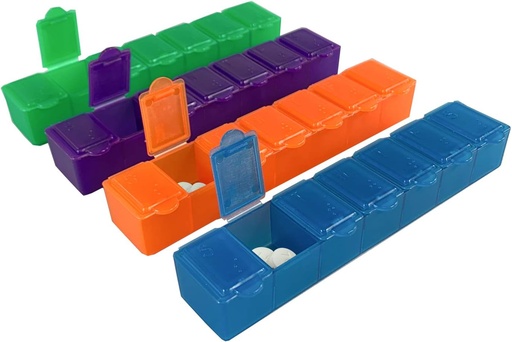 [BRSWGAL2OIGWY2TX] USA Merchant - 7 Day Pill Box Small with Snap Close Lids - Weekly Pill Organizer 4 Times a Day or 28 Day Dispenser - Comes with 4 Separate 7 Day Pill Containers for Vitamins, Supplements, and Medicine