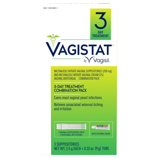 [BRSWGZQ2CMHRMYDO] Vagisil Vagistat 3 Day Yeast Infection Treatment for Women, Relieves External Itching and Irritation - 2% External Miconazole Nitrate Cream, 3 Disposable Suppositories & Applicators (Pack of 1)