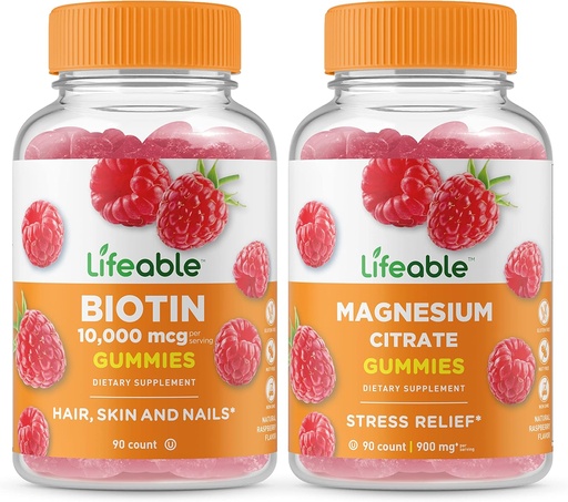 [BRSROZABO4IAGFY3] Lifeable Biotin + Magnesium, Gummies Bundle - Great Tasting, Vitamin Supplement, Gluten Free, GMO Free, Chewable