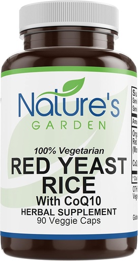 [BRSW2Z32OR5QOA3F] NATURE'S GARDEN ESSENTIELS Red Yeast Riz Organic avec CoQ10-90 Caps veggie avec 600mg Bio Red Rice Yeast Plus Co Q 10 - Natures Support for Cholestérol
