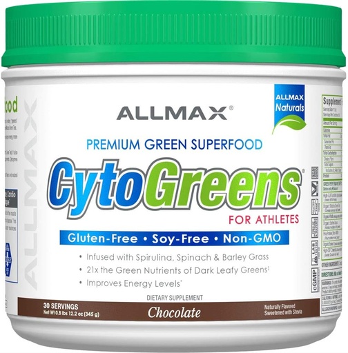 [BRSWYFD3DN7AME3B] Nutres ALLMAX - Cytogreens Super Greens Powder, dicampur dengan Spirulina, Spinach & Barley Grass, Supports Immune & Digetical Health, Gluten Free & Vegan, 30 Servings (Coklat)