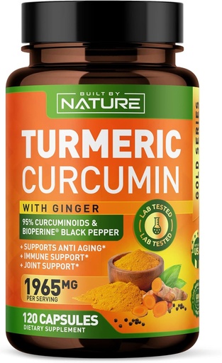 [BRSROYYFAAJWMGY4] Curcumina Turmeric 1965mg con Ginger & BioPerine Black Pepper Extract - alta absorción 95% de curcuminoides para apoio conxunto e antioxidante - Non-GMO, Gluten-Free, Vegan - 120 cápsulas de suplementos de herbas