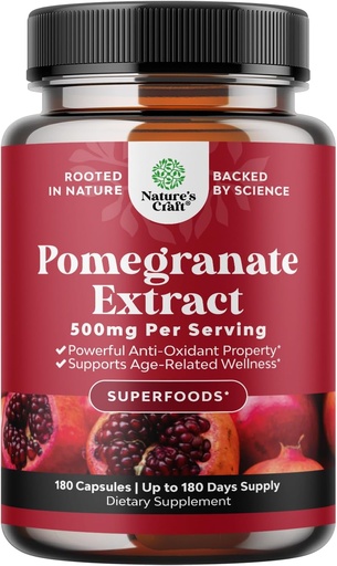 [BRSRMEIODMMAEEI7] Advanced Antioxidant Superfood Pomegranate supplement - Natural Pomegranate Extract Polyphenols supplement for Heart Health and Joint Support - Reds Superfood Powder Capsules for Men and Women 180ct