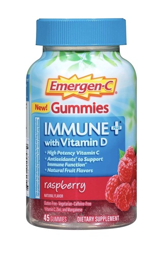 [BRSWGZYFOB4A2CLP] Emergen-C Gummies Immune Plus Vitamin D, Raspberry, 45 Gummies (Pack of 2)