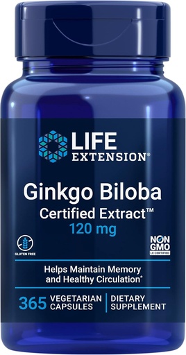 [BRSWIYQCAYDGY3DI] Extracto certificado de extensión de vida Ginkgo BilobaTM, 120 mg, ayuda a mantener la memoria " , libre de gluten, no GMO, vegetariano, 365 cápsulas