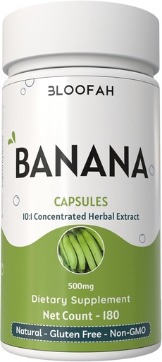[BRSROCA2AABA2H3K] Banankapsler 500mg Konsentrert 10:1 Ekstrakt | Musa paradisiaca | Naturlig Herbal Supplement | Ikke-GMO, Glutenfri, Ingen Fyllstoffer eller Additiver (180 Tell (Pack of 1))