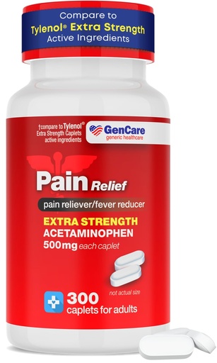 [BRSRMCA6CIPRA3I2] GenCare - Acetaminophen 500mg Extra Strength Pain Relief (300 Caplets) - Multi Symptom Pain Reliever for Headache, Sinus, Arthritis, Back Pain Muscle Ache, Toothache, Fever Reducer, Migraine