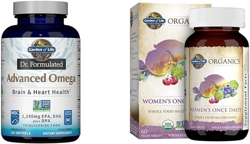 [BRSRAYITDFYQ2YDD] Garden of Life Omega-3 Fish Oil 1,290mg EPA+DHA+DPA 180 Softgels " Once Daily Organic Whole Food Multivitamin for Women 60 Tablets