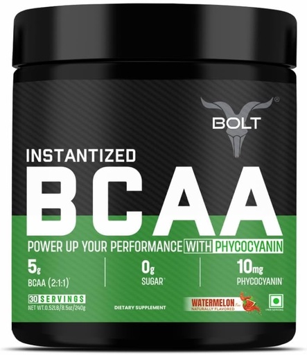 [BRSROBQCC4PGK3T4] Bolt BCAA Powder, 2:1:1 Potent Formula-Leucine, Isoleucine, Valline, Suppots Muscle Recovery, Growth & Endurance,Watermelon Fizz, 30 Servings
