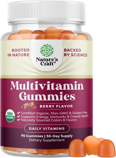 [BRSROEI6OYMBACTD] USDA Organic Multivitamin for Women and Men - Vegan Organic Multivitamin for Men Gummies with Zinc & B Complex Vitamins for Enhanced Energy Immunity & Daily Wellness - Vegan and Non-GMO (1 Month)