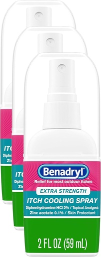 [BRSRMAQLCUHGOEIZ] Benadryl Extra Strength Anti-Itch Spray, Cooling Topical Analgesic, Travel Size, 2 fl. oz (Pack of 3)