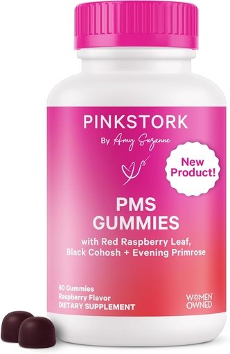 [BRSROBI7BYDWOGTX] 여성을위한 핑크 Stork PMS 지원 Gummies - 레드 라즈베리 리프, 블랙 코호시, 저녁 Primrose 오일 - Bloating, Cravings, Skin, Mood - Hormonal Cycle Support - 60 Berry Gummies - Vegan, Plant-Based