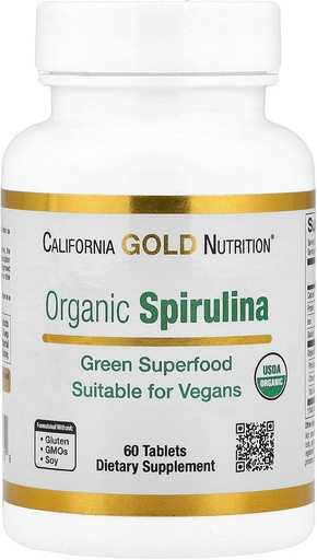 [BRSWGED4OIPQ22Q2] California Gold Nutrition Suplemento de espirulina orgánica, con un Superalimento Verde con Antioxidantes, Vegan Friendly, Gluten Free, Non-GMO, 500 mg,60 Tablets