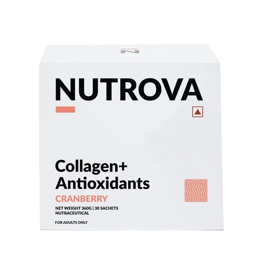 [BRSWYBIZCENGACD3] NUTROVA Collagen+ Antioxidants | Marine Collagen Supplements Powder for Men & Women | Improves Skin Hydration, Reduces Damage | Skin, Hair & Nails | Cranberry | 30 Servings