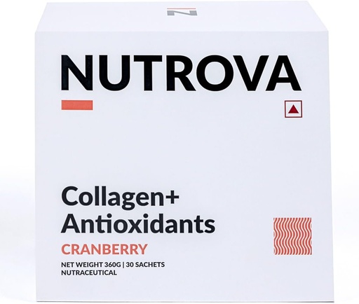 [BRSWYBIZCENGACD3] NUTROVA Collagen+Antioxidants Supplement - of Marine Collagen Powder for Men & Women,Increases Skin Hydration,Reduces Skin Damage,Supports Healthy Skin,Hair & Nails,Cranberry, 1 count,30 Servings