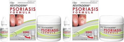 [BRSRMCYTDIFGCALP] Dr. Blaine’s REVITADERM Psoriasis Formula - Topical Cream with Coal Tar, Tea Tree Oil and Lavender Oil for Itching, Flaking, Dry, Cracked Skin Relief - 4 fl. oz. - Includes Travel Size Bottle (2-Pack)