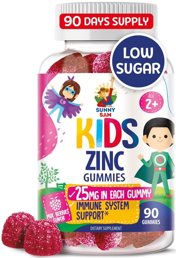 [BRSROA34AANGGDTV] Zinc Gummies for Kids - Chewable Zinc Gummy Supplement for Children Immune Support - Low Sugar Natural Antioxidant Non-GMO Vitamin Chewables for Toddlers & Teens - 90 Gummies