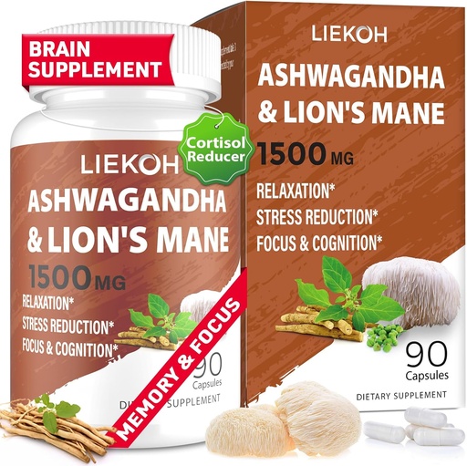 [BRSRAGQCCF5RMDY4] Ashwaranda & Lions Mane Supplement Capsues, สมอง supplement for meemory and fartment, Ashwaranda Supplement with Rhodiola & Black Peppe, Cortisol Supples for her & Men, 90 Caps