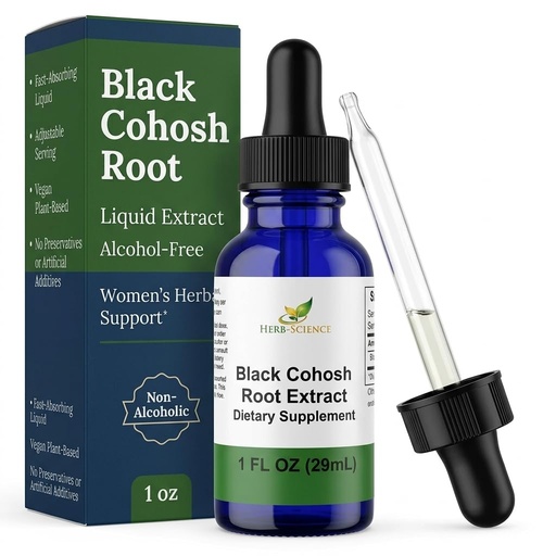 [BRSWGGQLOQCRGYLF] Black Cohosh Root Liquid Extract, Alcohol-Free, 1 Oz | Only 3 Premium Ingredients for Women’s Monthly Wellness in an Easy-to-Take Vegan Liquid Formula with Flexible Serving
