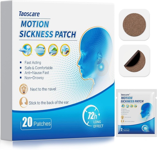 [BRSROYLQPN6RSAYZ] Motion Sickness Patches, Sea Sickness Patch for Kids and Adults with Travel-Friendly Packets, Travel Essentials for Cruise/Car/Airplane/Amusement Park Trip (20 Patches)