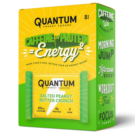 [BRSRMYI2PIGRE23B] Quantum Energy Square: Energy Bar with Caffeine & 10g Protein. Delicious Healthy Snack On The Go. (Vegan, Gluten-free, Soy-free, Dairy-free) (Salted Peanut Butter Crunch)
