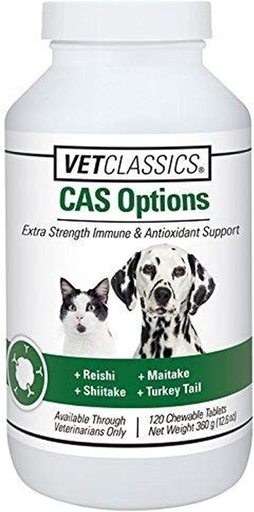 [BRSWKG35OV5A2DYV] Vet Classics CAS Options Extra Strength Immune Support for Dogs, Cats – Pet Health Supplement, Dog Antioxidant Care – Extra-Strength Dog Supplement Formula – 120 Chewable Tablets