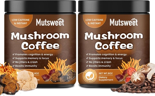 [BRSRAGQNOF7GA3D2] (2 Pack) Mushroom Coffee for Smoothies/Latte, Mushroom Powder Blend (57 Servings) with Lions Mane, Reishi, Cordyceps, Turkey Tail, Chaga - Mushroom Supplement for Energy, Focus, Immune- 8 oz