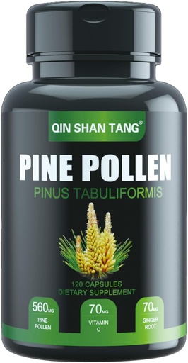 [BRSW2YYQOYJWMHLB] Pine Pollen Suplemento wtih Ginger Root e Vitamina C, 99% Cracked Cell Wall, 120 cápsulas vegetais, Focus & Immune melhorar para mulheres e homens