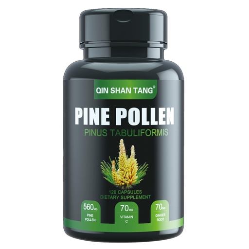 [BRSW2YYQOYJWMHLB] Pine Pollen Supplement wtih Ginger Root and Vitamin C, 99% Cracked Cell Wall,120 Veggie Capsules，Focus＆Immune Improve for Women and Men