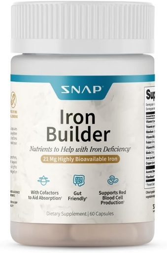 [BRSWYHQCOQMWMHIV] Snap Supplements Natural Iron Builder Supplements, 21mg Iron Pills to Increase Energy, Metabolism & Digestion, Absorbs Quickly Vitamins Organic Nutrients (60 Capsules)
