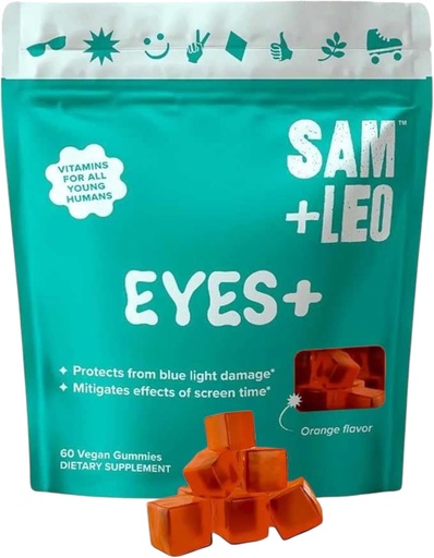 [BRSROYL7OIPWM2QU] SAM+LEO EYES+ Kids Gummy Vitamins - All Natural, Vegan Eye Vitamins for Kids & Teens - Vitamin A, Zinc, Lutein and Zeaxathin Gummies - Orange Flavor - 60/ct