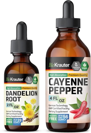[BRSRAGQTDMDQG3Y7] Bio KRAUTER Cayenne Teinture de poivre 4 Fl. Oz. & Dandelion Teinture 2 Fl. Oz.