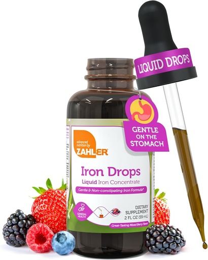 [BRSROCAEAB7BQ23B] Zahler Iron Drops, Liquid Concentrate, Gentle and Non-Constipating Iron Formula, 2 Fl OZ