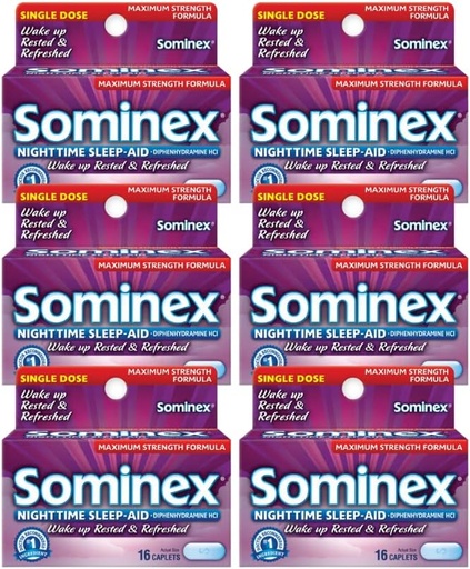 [BRSWKZD6BB5GA3TO] Sominex Nighttime Sleep-Aid Caplets, Maximum Strength, 16 ea (Pack of 6)